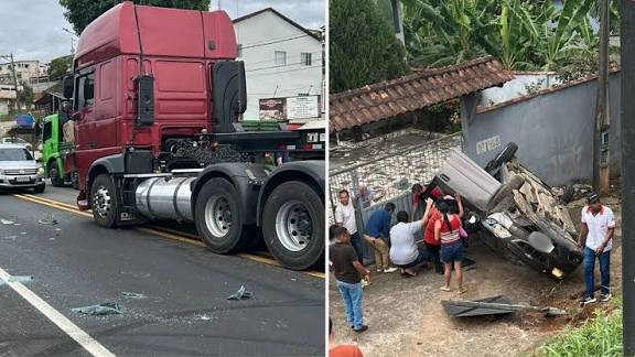 Fundão | Acidente entre carro e carreta deixa dois feridos na BR 101