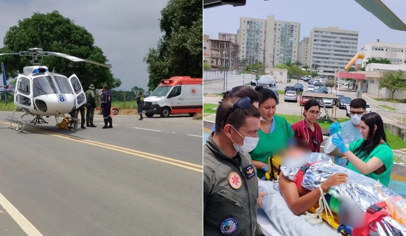 Helicóptero do NOTAER resgata motociclista após grave acidente em Aracruz