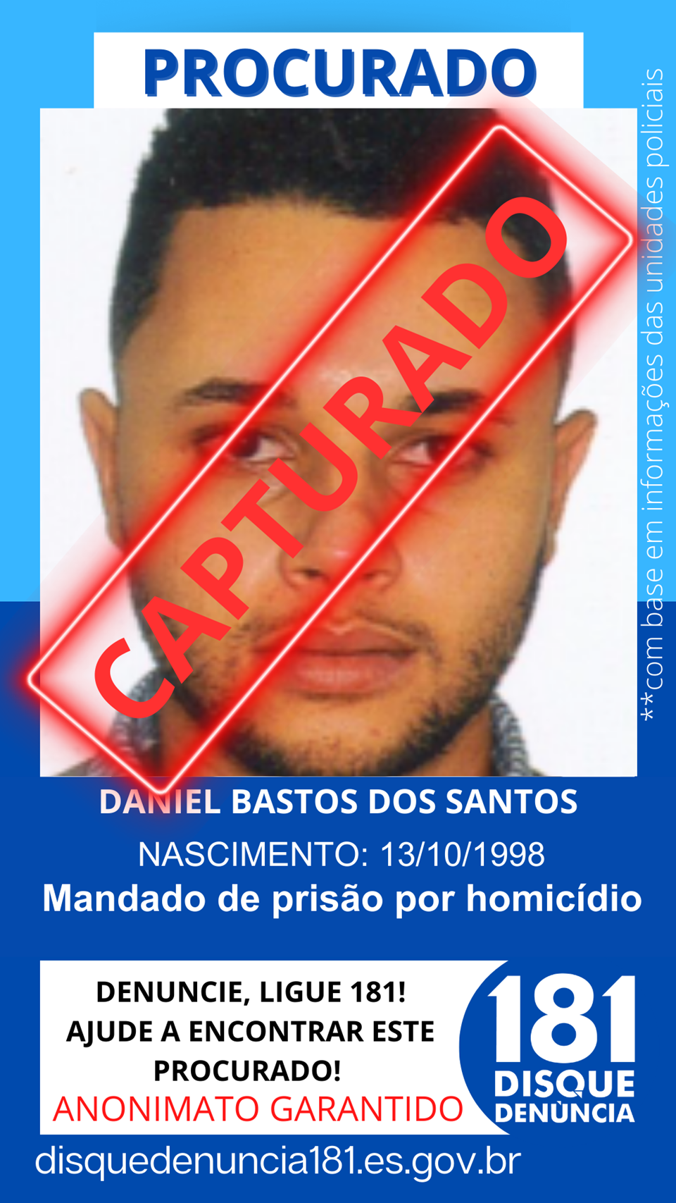 Foragido da Justiça é capturado após denúncia anônima em Aracruz