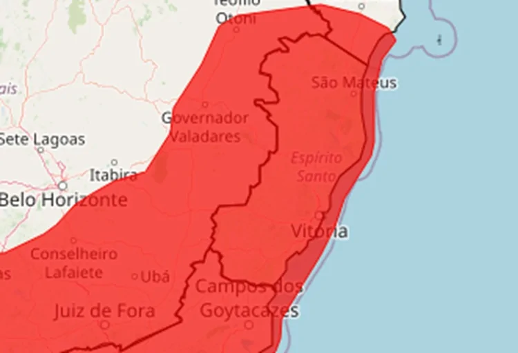 Inmet emite alerta vermelho para chuvas intensas em todo o Espírito Santo