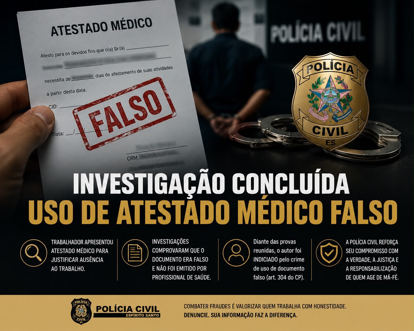 Polícia Civil conclui investigação sobre uso de atestado médico falso em Aracruz
